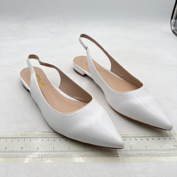 FYS White Pointed Toe Slip on Pumps Flat Heel Backless Slingbacks Office Shoes - Picture 4 of 8